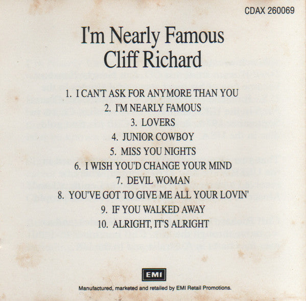 Cliff Richard : I'm Nearly Famous (CD, Album)