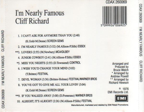 Cliff Richard : I'm Nearly Famous (CD, Album)