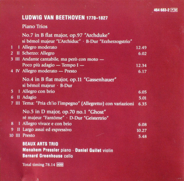 Beethoven* - Beaux Arts Trio : Trios "Archduke" & "Ghost" (CD, Comp, RE, RM)