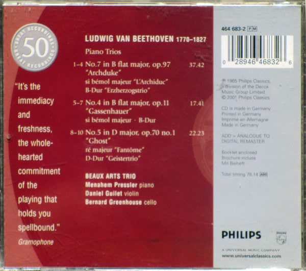 Beethoven* - Beaux Arts Trio : Trios "Archduke" & "Ghost" (CD, Comp, RE, RM)