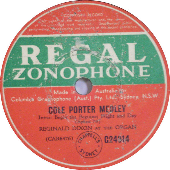 Reginald Dixon : Cole Porter Medley / Jerome Kern Medley (Shellac, 10")