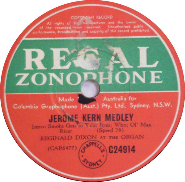 Reginald Dixon : Cole Porter Medley / Jerome Kern Medley (Shellac, 10")