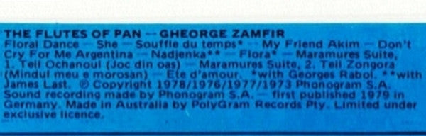 Gheorghe Zamfir : The Flutes Of Pan (20 Original Songs) (Cass, Comp)