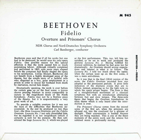 Beethoven* / Nord-Deutsches Symphony Orchestra, Hamburg* / N.D.R. Chorus* : Fidelio: Overture Prisoners' Chorus (7")