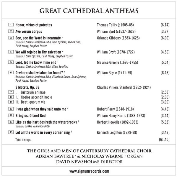 Canterbury Cathedral Choir, David Newsholme : Great Cathedral Anthems (CD, Album)