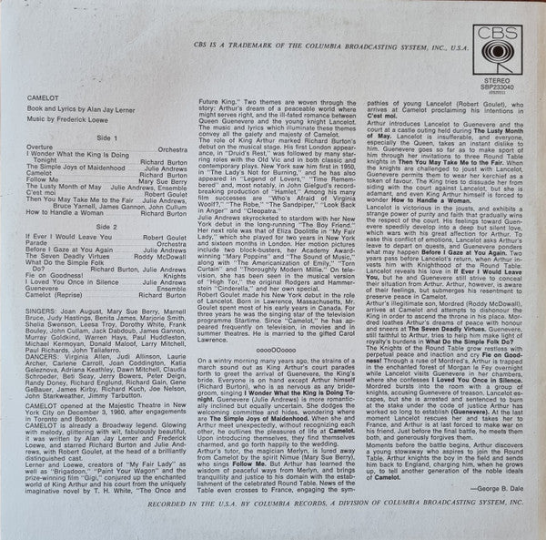 Richard Burton (2), Julie Andrews, Robert Goulet : Camelot - Original Broadway Cast (LP, Album, RE)