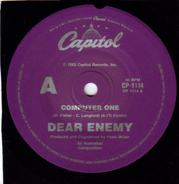 Dear Enemy : Computer One (7", Single)