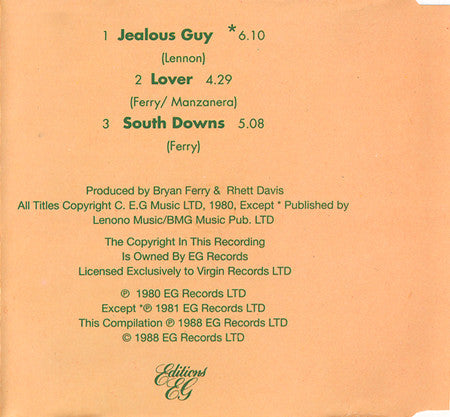 Roxy Music : Jealous Guy - A Tribute (CD, Single)