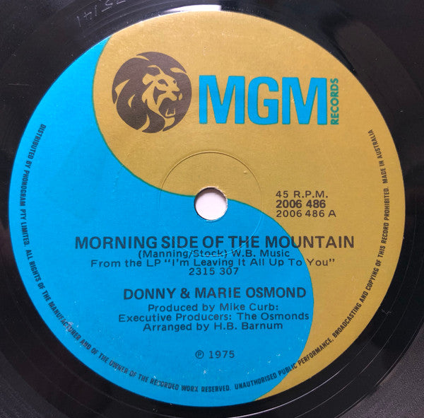 Donny & Marie Osmond : Morning Side Of The Mountain (7", Single)
