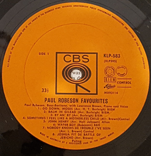 Paul Robeson : Paul Robeson Favourites (LP, Mono)