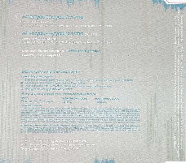 Human Nature : When You Say You Love Me (CD, Single)