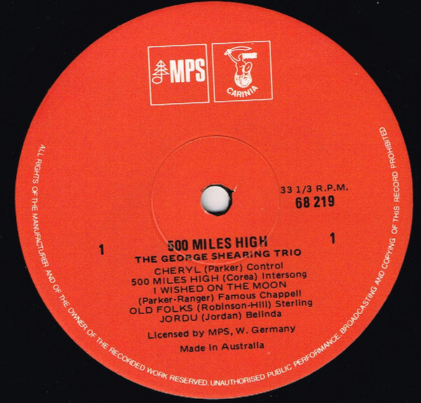 The George Shearing Trio* : 500 Miles High (LP, Album)
