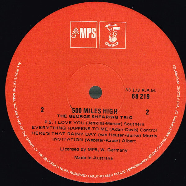 The George Shearing Trio* : 500 Miles High (LP, Album)