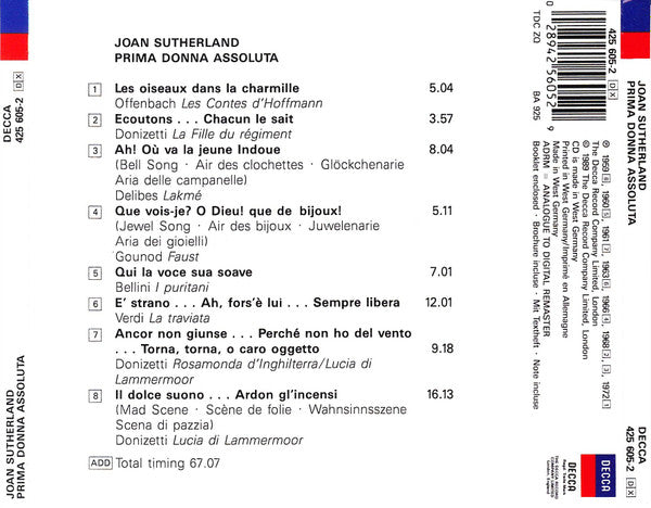 Joan Sutherland : Prima Donna Assoluta (CD, Comp)