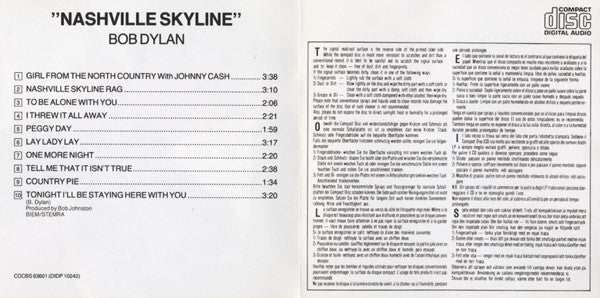 Bob Dylan : Nashville Skyline (CD, Album, RE)
