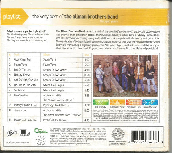 The Allman Brothers Band : Playlist: The Very Best Of The Allman Brothers Band The Epic Years (CD, Comp, Enh, RM, Eco)