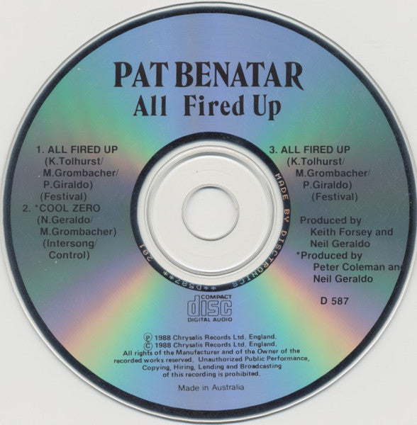 Pat Benatar : All Fired Up (CD, Single, Car)