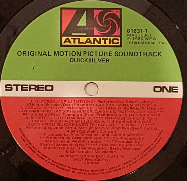 Various : Quicksilver (Original Motion Picture Soundtrack) (LP, Album)