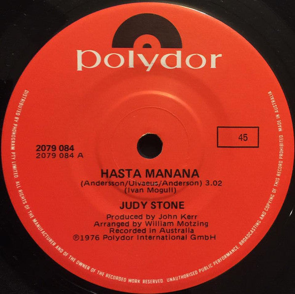 Judy Stone : Hasta Manana (7", Single)