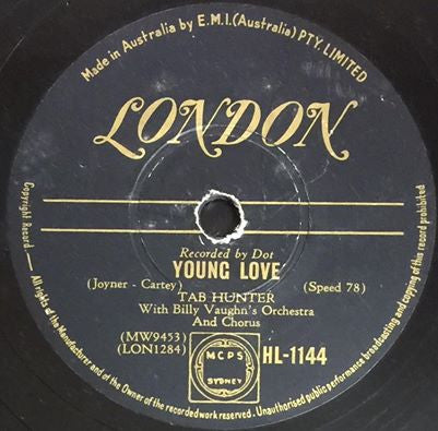Tab Hunter : Young Love / Red Sails In The Sunset (Shellac, 10")