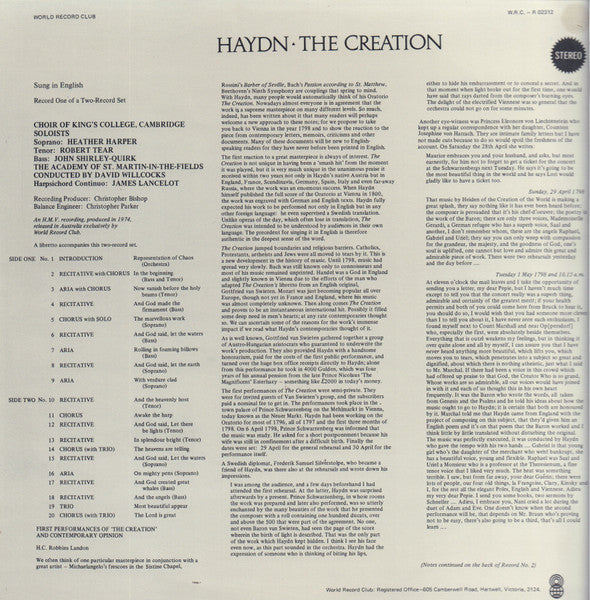 Haydn* : The Creation (2xLP, Album, Club, RE, 2nd)