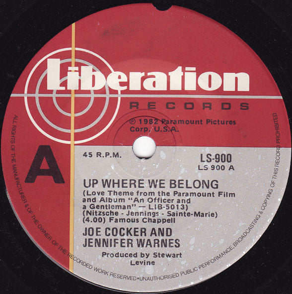 Joe Cocker And Jennifer Warnes : Up Where We Belong (7", Single)