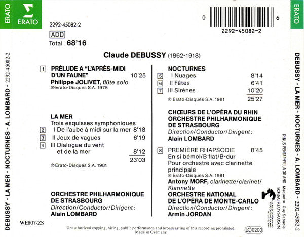 Claude Debussy, Alain Lombard / Armin Jordan : La Mer - Nocturnes / Prélude À L'après-Midi D'un Faune / Rhapsodie Pour Clarinette (CD)