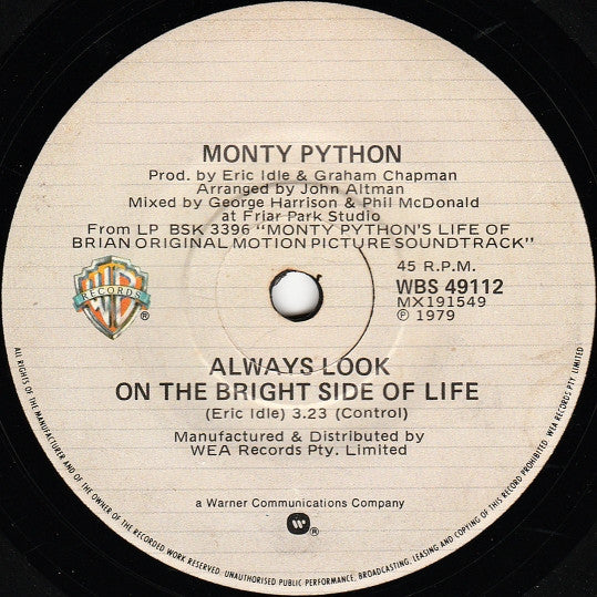 Monty Python / Sonia Jones : Always Look On The Bright Side Of Life / Brian (7", Single)
