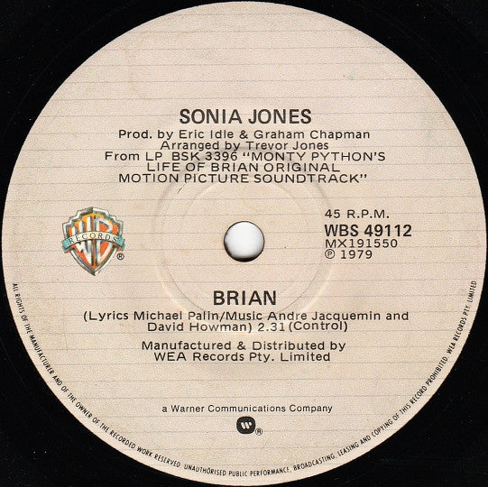 Monty Python / Sonia Jones : Always Look On The Bright Side Of Life / Brian (7", Single)