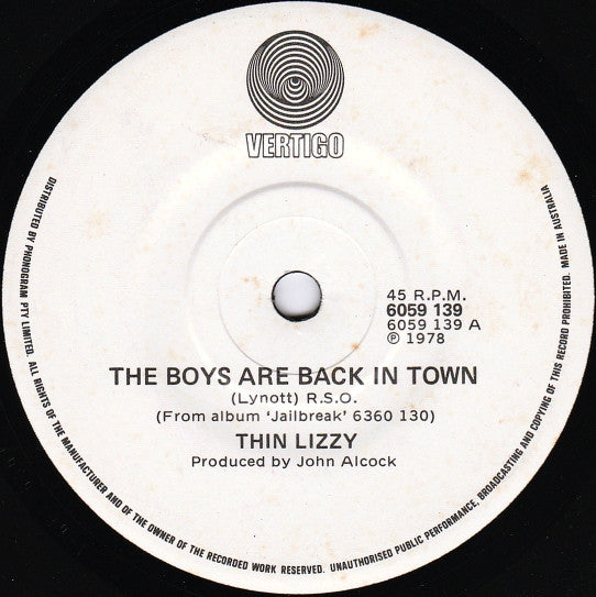 Thin Lizzy : The Boys Are Back In Town (7", Single, RE)