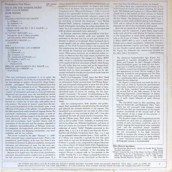 Johann Sebastian Bach, Igor Kipnis : Bach On The Harpsichord And Clavichord (LP, Album)