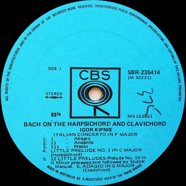 Johann Sebastian Bach, Igor Kipnis : Bach On The Harpsichord And Clavichord (LP, Album)