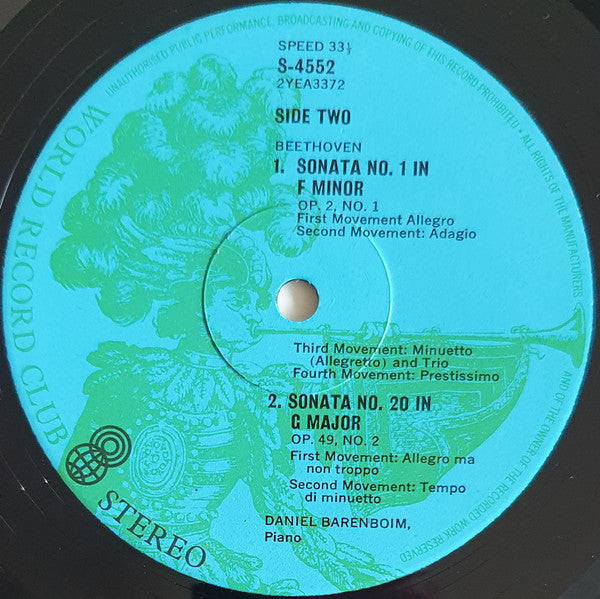 Beethoven*  -  Daniel Barenboim : Piano Sonatas No. 1 In F Minor, Op.2 No.1; No. 17 In D Minor, Op.31 No.2 "Tempest"; No. 20 In G, Op.49 No.2 (LP, Album, Club, RE)