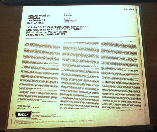 Edgar Varèse* : Arcana / Intégrales / Ionisation (LP)