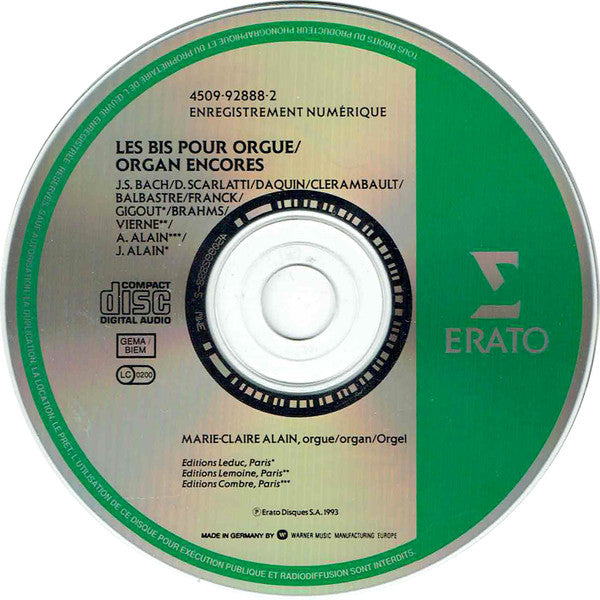 Marie-Claire Alain : Les Bis Pour Orgue / Organ Encores (CD, Comp)