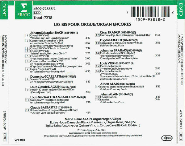 Marie-Claire Alain : Les Bis Pour Orgue / Organ Encores (CD, Comp)