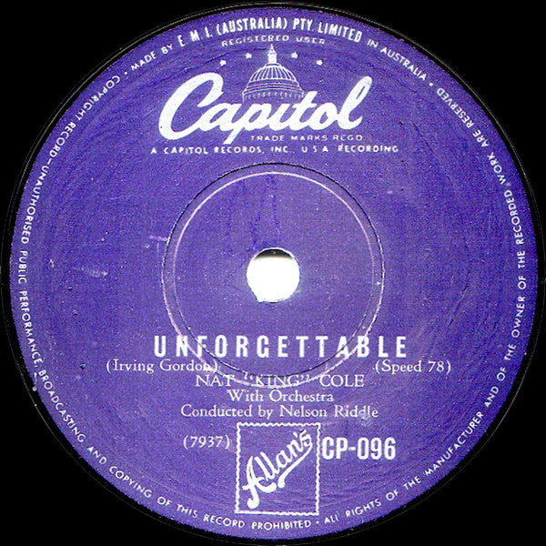 Nat King Cole : Unforgettable / Mona Lisa (Shellac, 10", RP)