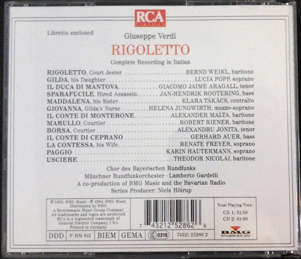 Giuseppe Verdi, Takács*, Weikl*, Popp*, Aragall*, Rootering*, Chor Des Bayerischen Rundfunks, Münchner Rundfunkorchester, Lamberto Gardelli : Rigoletto (2xCD, Album)