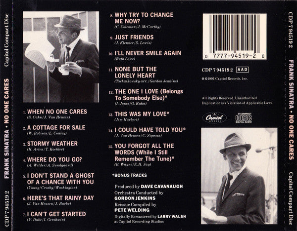Frank Sinatra : No One Cares (CD, Album, RM)