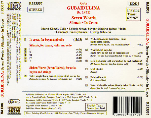 Gubaidulina* / Maria Kliegel, Elsbeth Moser, Kathrin Rabus, Camerata Transsylvanica, György Selmeczi : Seven Words • Silenzio • In Croce (CD, Album)