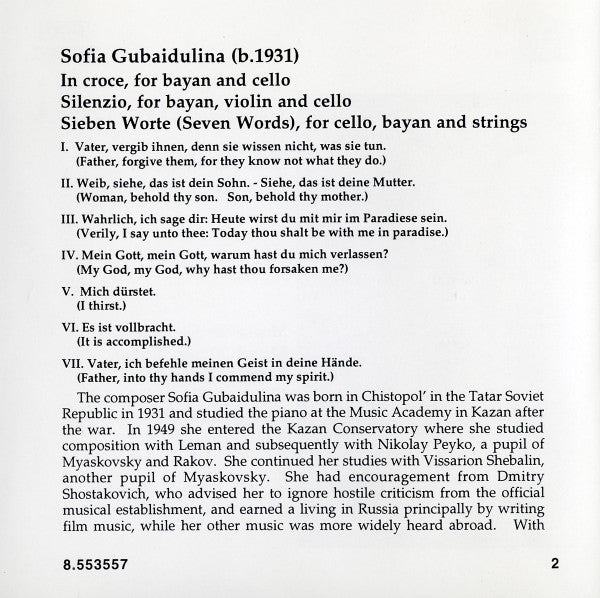 Gubaidulina* / Maria Kliegel, Elsbeth Moser, Kathrin Rabus, Camerata Transsylvanica, György Selmeczi : Seven Words • Silenzio • In Croce (CD, Album)