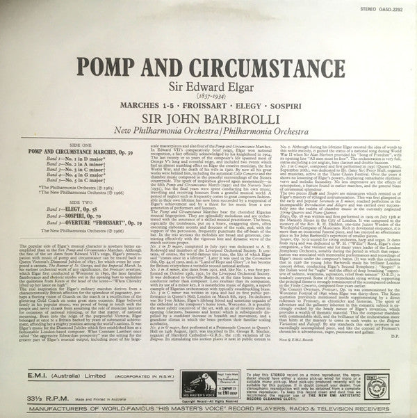 Sir Edward Elgar, Sir John Barbirolli, New Philharmonia Orchestra, Philharmonia Orchestra : Pomp And Circumstance Marches 1-5 * Froissart * Elegy * Sospiri (LP)