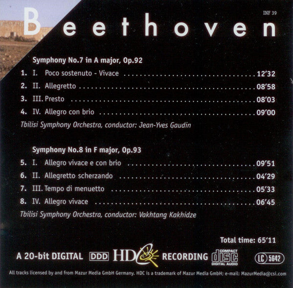 Beethoven* : Symphony No. 7 In E Major, Op. 92 / Symphony No. 8 in F Major, Op. 93 (CD)