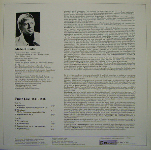 Michael Studer, Franz Liszt : Liszt (LP)