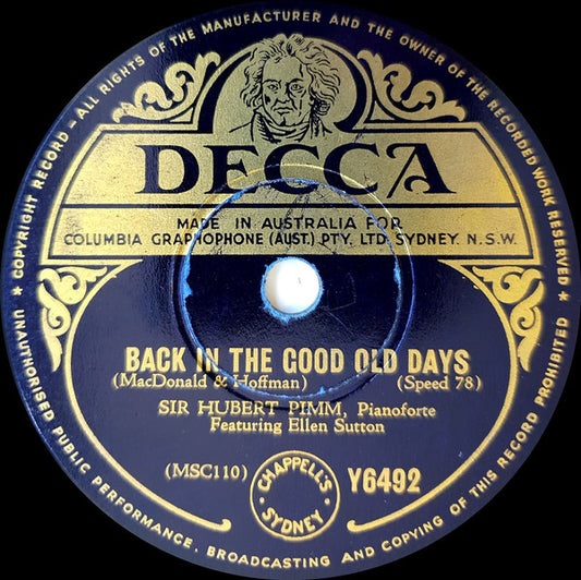 Sir Hubert Pimm Featuring Ellen Sutton : Back In The Good Old Days / A Broken Engagement (Shellac, 10")