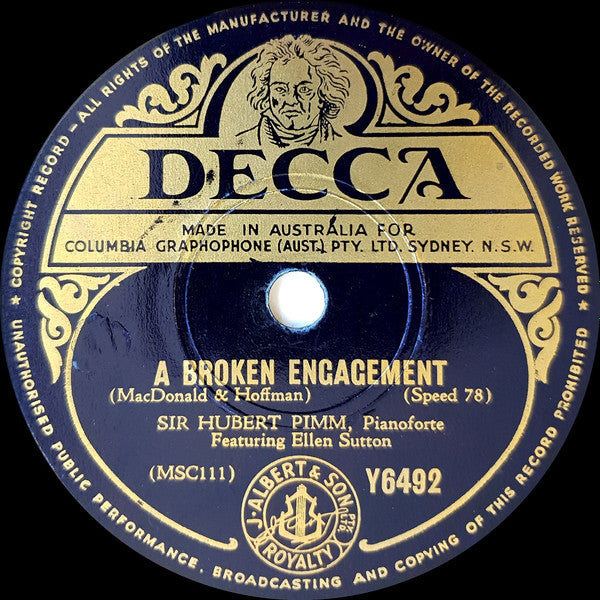 Sir Hubert Pimm Featuring Ellen Sutton : Back In The Good Old Days / A Broken Engagement (Shellac, 10")