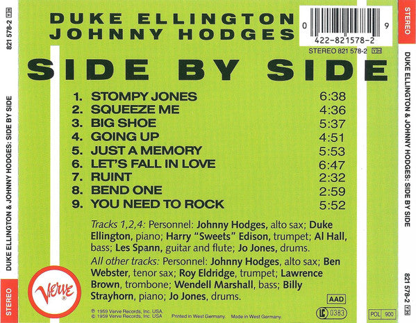 Duke Ellington And Johnny Hodges : Side By Side (CD, Album, RE, RM, PMD)