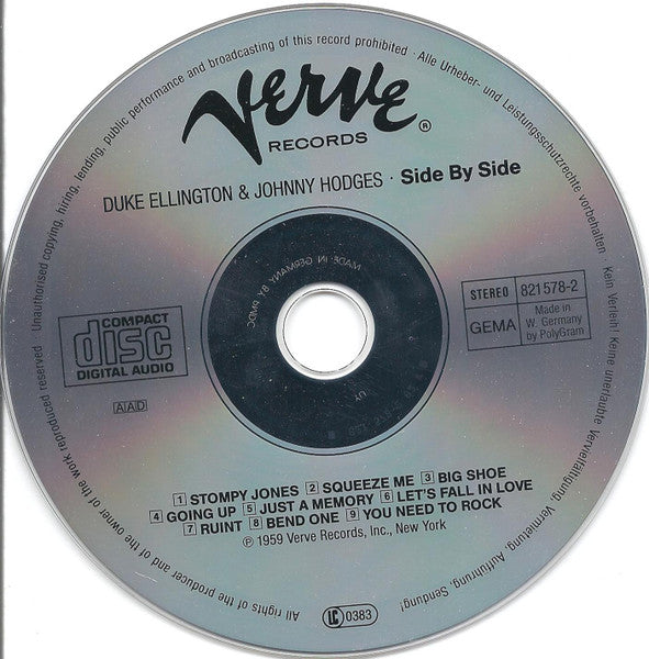 Duke Ellington And Johnny Hodges : Side By Side (CD, Album, RE, RM, PMD)