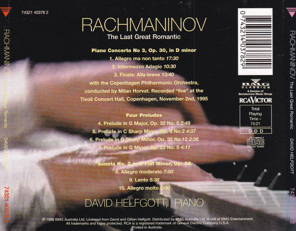 Rachmaninov* - David Helfgott : The Last Great Romantic (CD, Album)