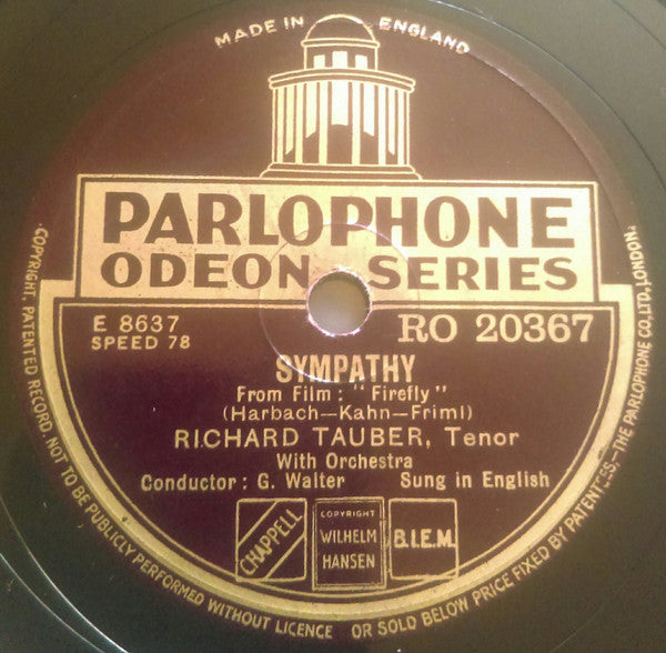 Richard Tauber : Sympathy / Can I Forget You (Shellac, 10")